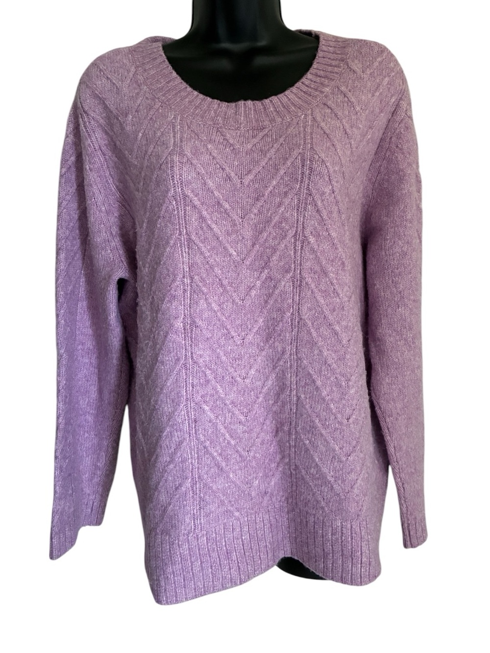Cozy Lavender Purple Cable-Knit Women's Sweater Sz L